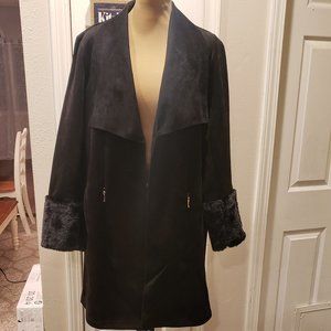 New  T TAHARI Womens Black Wide Collar Lightweight Coat Jacket L